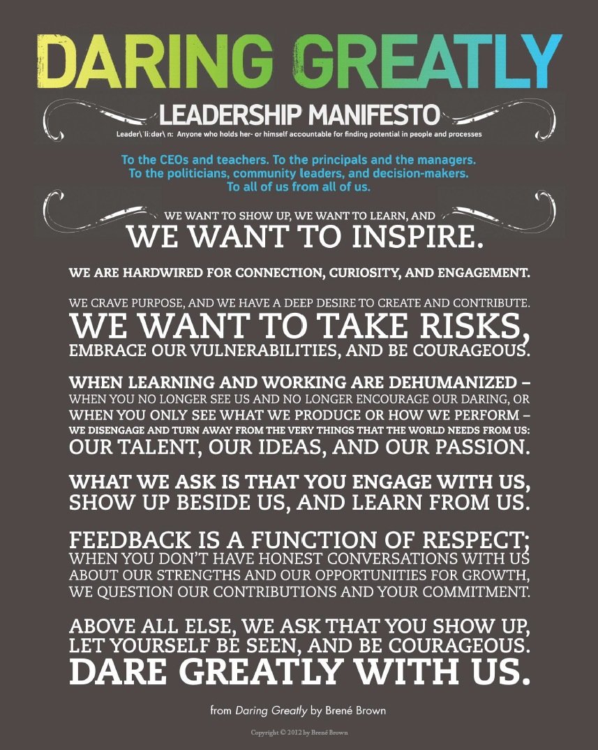 Leadership manifesto, brene brown, daring greatly, group management, group communication
